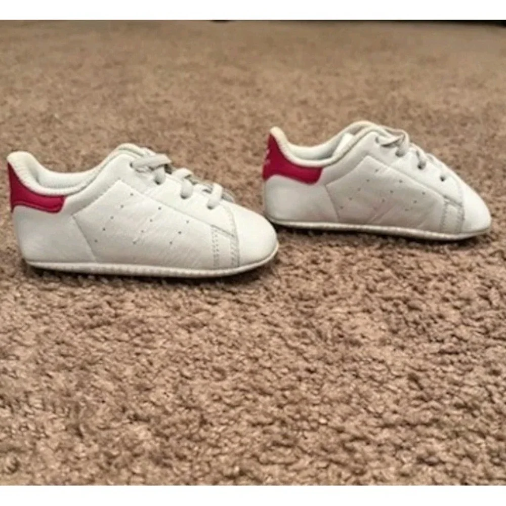 Adidas‎ Stan Smith Crib's Shoes White-White-Bold Pink s82618 4K